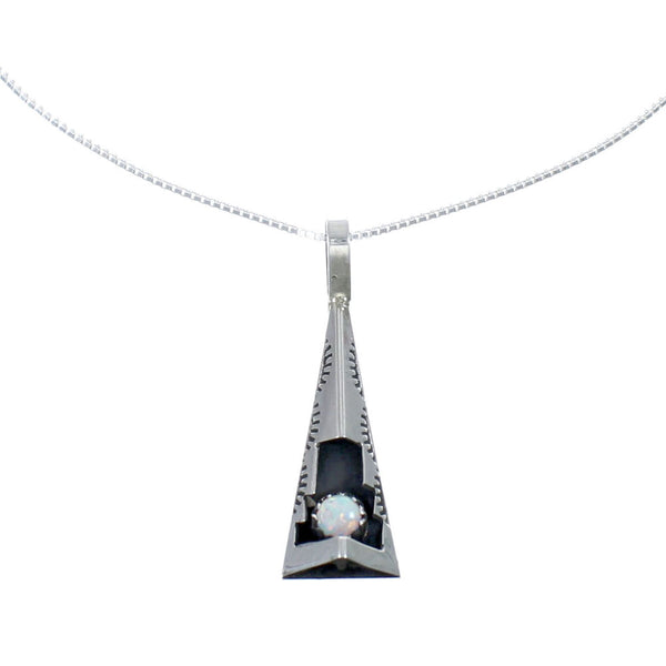 Navajo Sterling Silver Opal 16" Box Chain Pendant Necklace Set AX127460